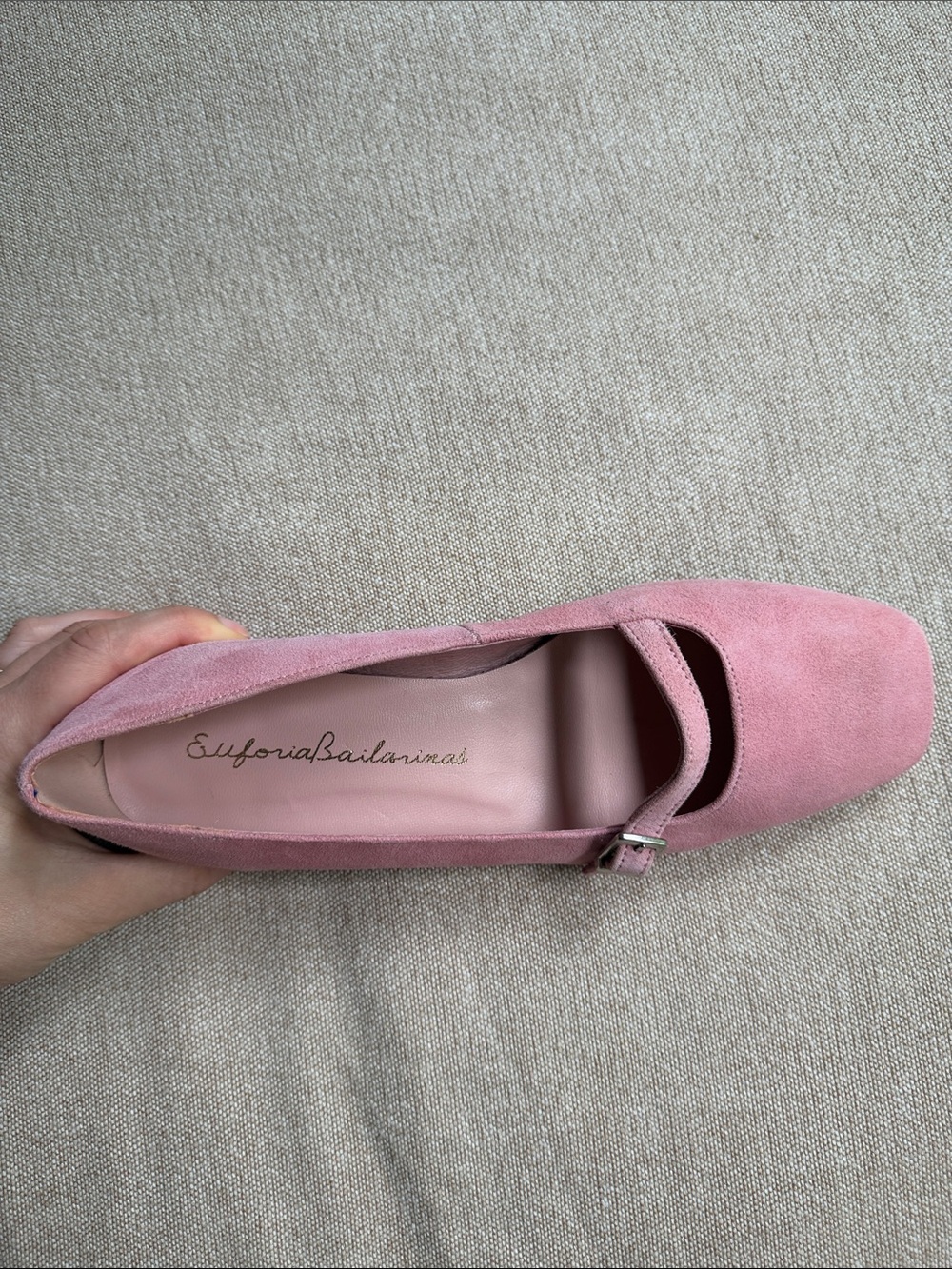Pink Suede Mary Jane Flats with Buckle Strap - Made in Spain - Picture 6 of 8